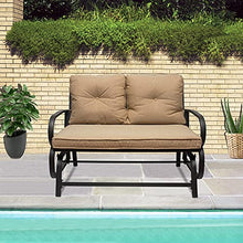 Patio Glider Bench Loveseat 2 Person Swing Rocking Chair Garden Double Rocker Chair with Cushion, Steel Frame (Khaki)