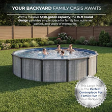 Blue Wave San Pedro 15-ft Round 52-in Deep Hard Sided Steel Frame Above Ground Pool with 6-in Steel Top Seats, 0.5 HP Sand Filter System, Ladder, Skimmer & Liner – 5,130-Gallon Capacity for Family Use