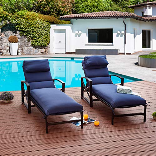 LOKATSE HOME Patio Chaise Lounge Chairs Set of 6 Adjustable with Cushions Blue