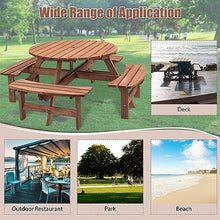 Thanaddo 8-Person Outdoor Circular Wooden Picnic Table, Camping Dining Table w/ 4 Built-in Benches, Outside Table Set with Umbrella Hole, 2220lb Capacity for Garden Patio Backyard - Brown