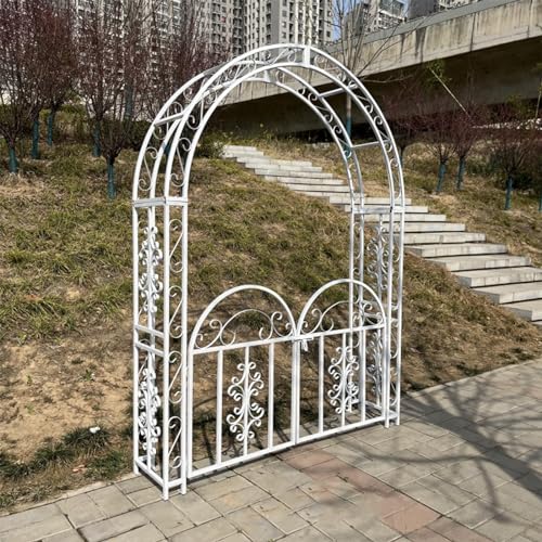 OREKPOT Metal Arch Trellis, Garden Arch with Door, Climbing Plants Rose Vine, Pergola Arbor for Lawn Patio Wedding Bridal Party Decoration，180cm/70.9in