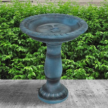 Sunnydaze Concrete Bird Bath with Textured Surface, 26” H, Patina Green
