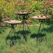 Zaer Ltd. Set of 3 Aged Copper Finish Parisian Birdbaths with Leaves and Butterflies or Birds on Edge (Set/3 with Butterflies)