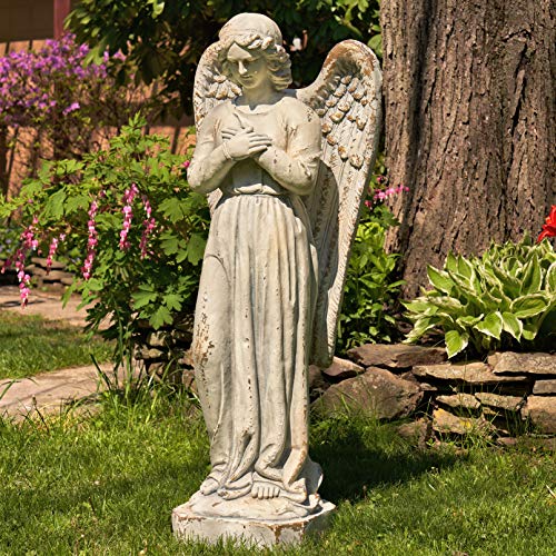 Zaer Ltd. Large Outdoor Safe Magnesium Angel Statue 47” Holding Heart Evangeline