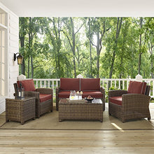 Crosley Furniture Bradenton 5-Piece Outdoor Loveseat Patio Furniture Set Brown with Sangria Cushions