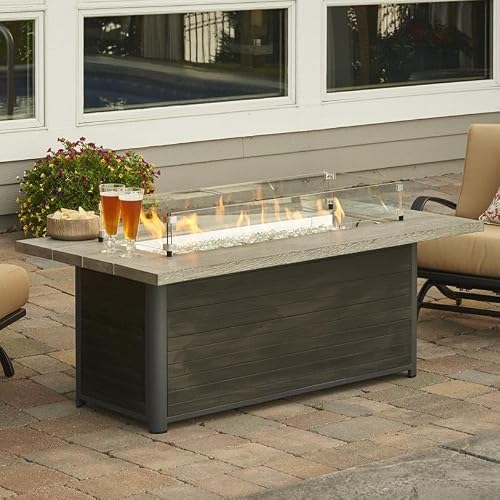 Rusticview 61 Inch Rectangular Polyresin Propane Fire Pit Table in Gray Cedar by Lakeview Outdoor Designs