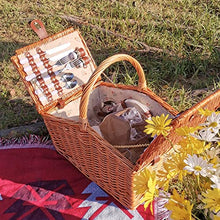 Storage Basket,Wicker Picnic Sets with Utensils Cutlery, Hand Woven Willow Hamper for 4 Persons, for Family,Party,Outdoor,Camping