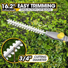 Qiokoith Cordless Hedge Trimmer, Electric with Extension Pole, 410mm Dual Blade, 16mm Cutting Capacity, Adjustable Design for Efficient Trimming