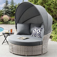 2-Piece Wicker Outdoor Daybed with Retractable Canopy, Dark Gray
