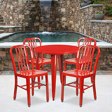 Flash Furniture Commercial Grade 30" Round Red Metal Indoor-Outdoor Table Set with 4 Vertical Slat Back Chairs