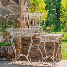 Set of 3 Round Iron Wire Basket Plant Stands "London 1820" (Antique White)