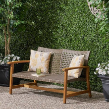 Hassyee Acacia Wood Loveseat for Two Person, Outdoor Furniture with Woven Wicker Backrest and Seat for Backyard, Balcony, Poolside, Outdoor, Classic Chair with Wooden Armrests for Garden (Natural)