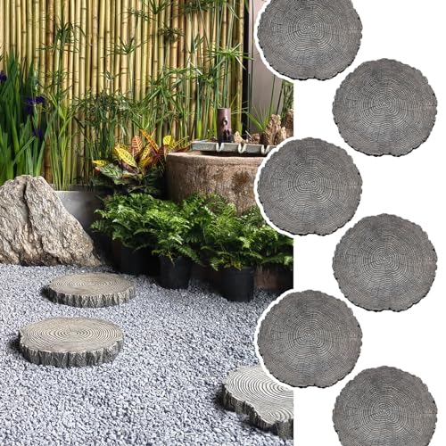 Elitix Stepping Stone Log Look Step Outdoor Large Stones 14" / 18" / 21", Stepping Garden Stone for Gardening Decorative, Walkway Pavers for Pathway Lawn Funeral(Color:Large,Size:6-pcs)