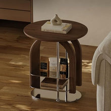 CHmrfvqtus Couch Side Table Apartment Wooden Sofa Side Table Stainless Steel Wood Living Room Home Small Coffee Round