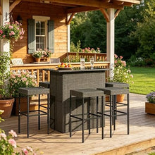 XITPEYEZY 5-Piece Outdoor PE Rattan Bar Table and Stool Set, Dark Gray