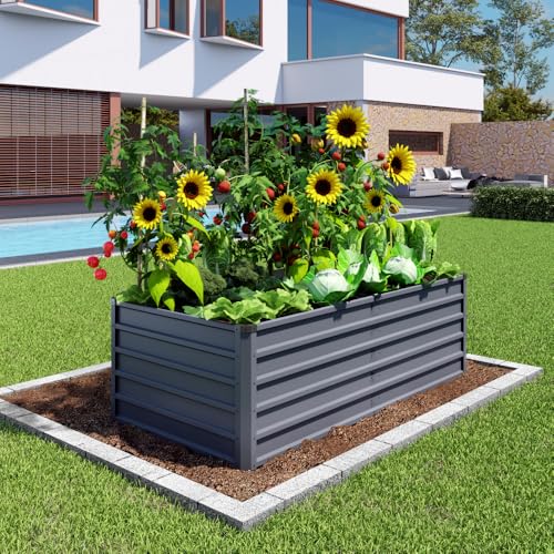 Grey Rectangular Galvanized Metal Outdoor Garden Bed, Planter Raised Garden Boxes Outdoor Garden Beds for Growing Plants, Vegetables and Flowers.