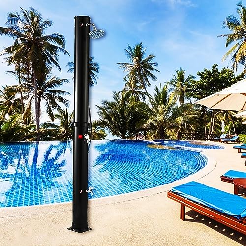 CFDZCP Outdoor Shower kit Portable Solar Outdoor Shower, W/Shower Head and Foot Washer Tap, Solar Powered Outdoor Heater Showers for Poolside Pool Spa Backyard Beach, Black