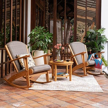 Cambridge Casual Camden Teak Wood Padded Woven Seat Outdoor Rocking Chair, All-Weather Wicker