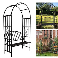 Gyken Iron Garden Arch with Bench, Stable Garden Arbor, Pergola Trellis for Climbing Plant, Grape Vines Archway, Extra Wide 45inch / 3.8ft Seat for 2 People
