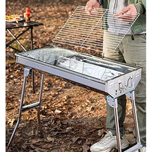 NEWCES Barbecue Desk Outdoor Stainless Folding BBQ Grills Picnic Barbecue Rack Grill Charcoal Stove Picnic Accessories Suitable for 3-6 Person，Silver Tabletop Barbecue