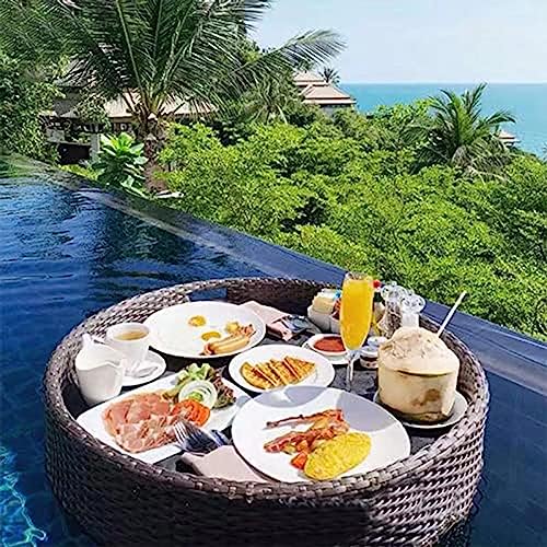 Floating Tray Swimming Pool Floating Beverage Bar, Luxury Serving Tray Pool Accessories for Adults Beach Water Breakfast Plate Pool Drink Holder brown-80cm