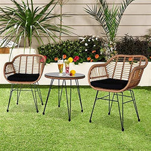 DUYHBAWRS 4 Pieces Patio Furniture Set Outdoor Garden Oshion 3 pcs Wicker Rattan Conversation with Tempered Glass Table