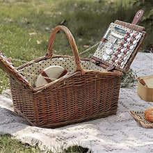 FENOKD Picnic Basket Wicker Picnic Basket Sets for 4 Persons, Natural Hand Woven Willow Hamper Basket with Service, Picnic Basket for Family,Party,Outdoor,Camping，