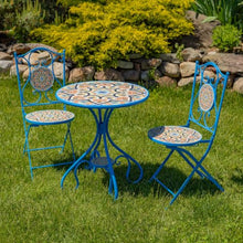 Zaer Ltd. Colorful Mosaic Bistro Set with Dual Layer Tile, Mosaic Furniture Collection (Deep Blue with Colorful Tile Volterra, 3 Piece Bistro Set (1 Table, 2 Chairs))