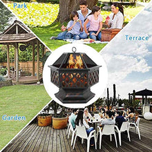 SLGGPJBU Outdoor Fire Pits Portable Metal Fire Pit Hexagon Design Fireplace Stove, with Mesh Screen Cover Fireplace Stove Wood Burning, for Picnic Bonfire Patio