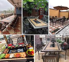 SAeWare Wood Fire Pits Outdoor Outdoor Garden Grill Table - Wood Burning Fire Pit, Square Metal Garden Dining Table Set with 6 Chairs, Waterproof and Rustproof (120x80cm)