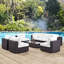 Modern Contemporary Urban Design Outdoor Patio Balcony Eight PCS Sectional Sofa Set, White, Rattan