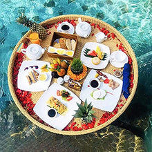 ERoomQ Round Rattan Floating Breakfast Tray, Swimming Pool Floats, Floating Tray for Pool for Adults for Sandbars Spas Bath and Parties and Outdoor Bar