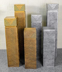 ARCVOX Asian Decor Pedestal Floor Ornaments, Faux Stone Finish Porch Columns & Pillars, Indoor/Outdoor Statues for Home Decor, Decorative Flower Pot Columns (Color : Silver Size XL)