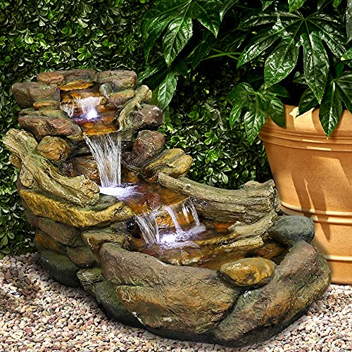 Naturefalls Outdoor Cascading Fountain with 3 LED Lights – 39" L Horizontal Stream Feature for Backyards and Landscapes – Creates Soothing Sounds and Visual Movement in Any Garden Design