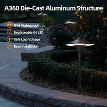 VISTA 4-Pack Cast Aluminum Landscape Path Lights, 12V Low Voltage Landscape Lighting Pathway Lights with 1.5W G4 LED Bulb for Outdoor Walkway Yard Garden Driveway (Black)