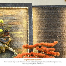 5.91ft Indoor Zen Decor Water Feature Indoor/Outdoor Large Water Fountain Wall, Lightweight Resin Fountain with LED Lights, Mist, Bonsai Trees & Waterwheel