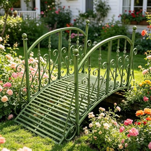 sunbiaouk Metal Garden Bridge, Outdoor Decorative Iron Garden Arch Bridge