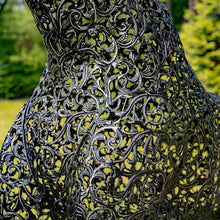 Zaer Ltd. 9 Ft Tall Mommy & 7 Ft Tall Baby Giraffe Iron Garden Statues Metallic Black and Silver