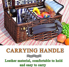 Storage Basket,Wicker Picnic for 4 Persons, Willow Hamper Service Gift Set with Insulation Layer, Outdoor Hand Woven with Utensils Cutlery