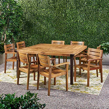 Great Deal Furniture GDFStudio Outdoor 8-Seater Acacia Wood Dining Set Teak Finish, Rustic Metal