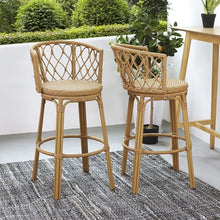 Christopher Knight Home Harrison 28.75"H Outdoor Barstools Set of 2, Rattan Bar Chair, Barrel Backrest Counter Stool, Country Style Bistro Stool, Patio Barstools for Gardern Orchard Yard, Light Brown