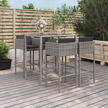 5 Piece Patio Bar Set with Cushions Gray Poly Rattan and Glass Table
