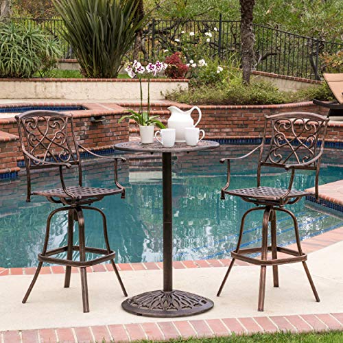 Christopher Knight Home Santa Maria 3-Piece Cast Aluminum Bistro Bar Set Shiny Copper