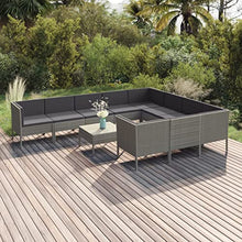 HEFZGDB 11 Piece Patio Lounge Set with Cushions Poly Rattan Gray Porch Furniture Patio Table and Chairs Set Outdoor Patio Set Suitable for Lawn, Garden, Poolside.