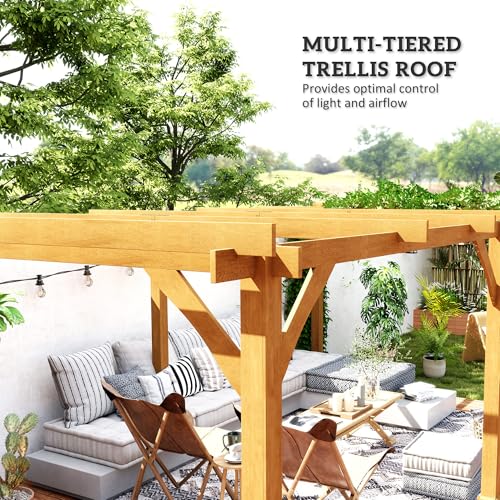 Outsunny 20' x 10' Outdoor Pergola Wood Gazebo Dark Brown