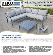 Deko Living 5 Place Seating Outdoor Gray Sofa and Ottoman Set