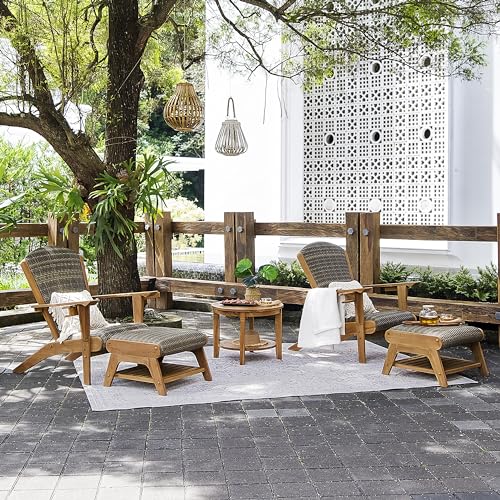Cambridge Casual Auburn Teak Wood Padded Upholstered Patio Conversation Set 5 Pieces