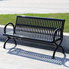 DorkTees Outdoor Patio Bench Wrought Iron Park Chair Double Black Metal Outdoor Long Backrest Community Square Welded Seat with(180 x 61 x 83 cm)