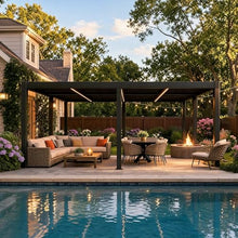 12x20 FT Modern Outdoor Louvered Pergola, Adjustable Slatted Roof