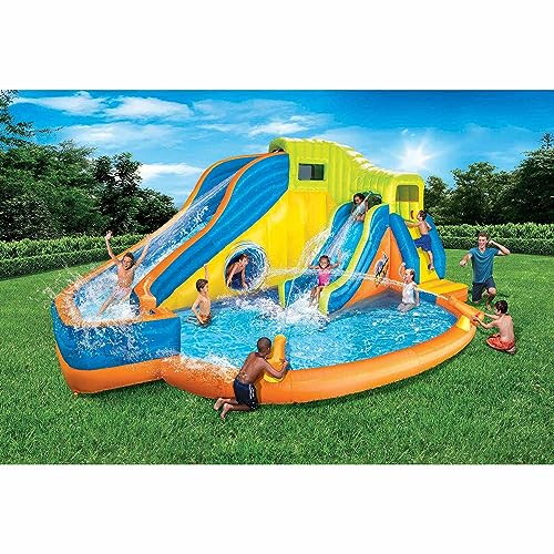 BANZAI Pipeline Twist Kids Inflatable Waterpark Play Center Blue/Yellow/Orange